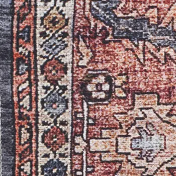 5' X 7' Blue and Red Oriental Power Loom Distressed Washable Non Skid Area Rug