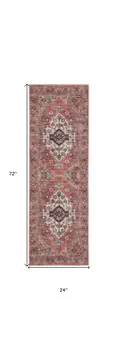 6' Red And Ivory Oriental Distressed Washable Runner Rug