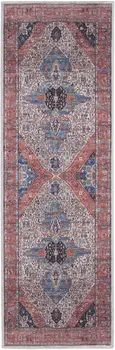 6' Red and Ivory Oriental Power Loom Distressed Washable Non Skid Runner Rug