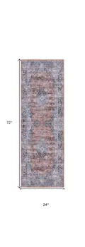 6' Blue and Red Oriental Power Loom Distressed Washable Non Skid Runner Rug