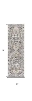 6' Beige And Ivory Oriental Distressed Washable Runner Rug