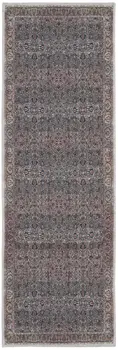 6' Blue and Brown Oriental Power Loom Distressed Washable Non Skid Runner Rug