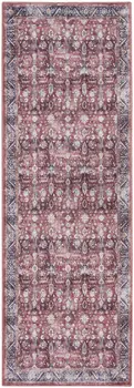6' Red and Ivory Oriental Power Loom Distressed Washable Non Skid Runner Rug