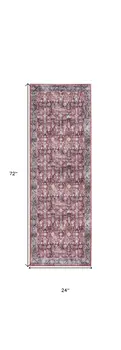 6' Red and Ivory Oriental Power Loom Distressed Washable Non Skid Runner Rug