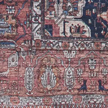 8' X 10' Red and Ivory Oriental Power Loom Distressed Washable Non Skid Area Rug