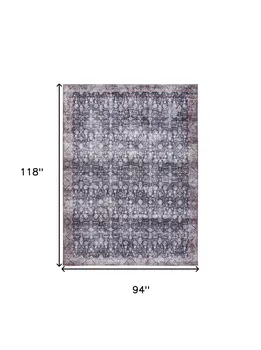 8' X 10' Blue and Ivory Oriental Power Loom Distressed Washable Non Skid Area Rug