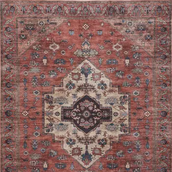 9' X 12' Red And Ivory Oriental Distressed Washable Area Rug