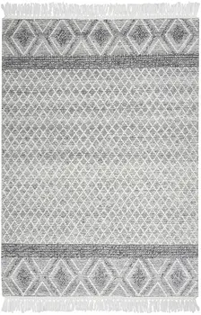 4' X 6' Gray and Ivory Geometric Hand Woven Area Rug With Fringe