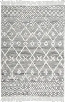 4' X 6' Gray and Ivory Geometric Hand Woven Area Rug With Fringe