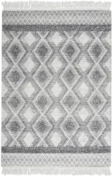 4' X 6' Gray and Ivory Geometric Hand Woven Area Rug With Fringe