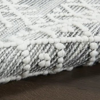 5' X 8' Gray and Ivory Geometric Hand Woven Area Rug With Fringe