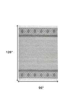 8' X 11' Gray and Ivory Geometric Hand Woven Area Rug With Fringe