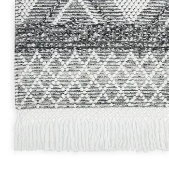 8' X 11' Gray and Ivory Geometric Hand Woven Area Rug With Fringe