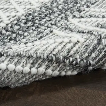 8' Gray and Ivory Geometric Hand Woven Runner Rug With Fringe