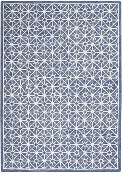 5' X 7' Blue and Off White Geometric Hand Tufted Area Rug
