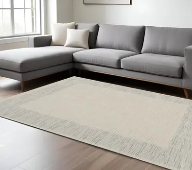 6' X 9' Gray And Ivory Striped Area Rug