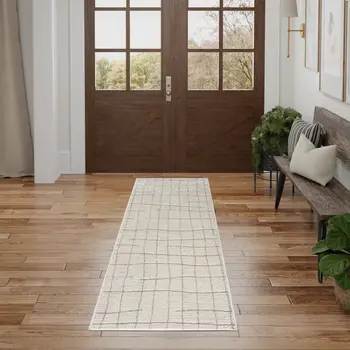 8' Gray And Ivory Abstract Runner Rug