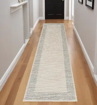 8' Gray And Ivory Abstract Runner Rug