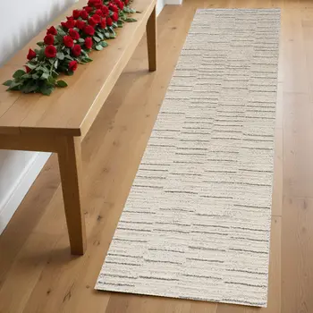 8' Gray And Ivory Abstract Runner Rug