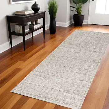 8' Beige And Gray Abstract Runner Rug