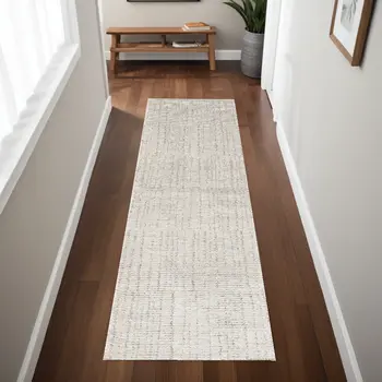 8' Gray And Silver Abstract Runner Rug