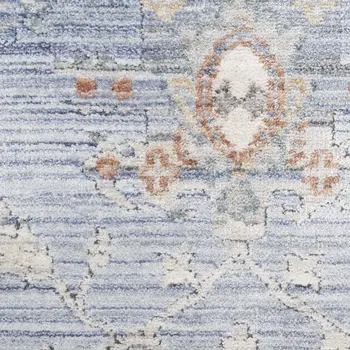 3' X 5' Blue and Ivory Oriental Power Loom Distressed Area Rug With Fringe