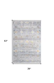 3' X 5' Blue and Ivory Oriental Power Loom Distressed Area Rug With Fringe