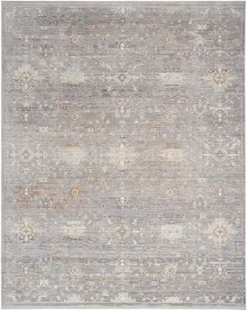 5' X 8' Gray and Ivory Oriental Power Loom Distressed Area Rug With Fringe