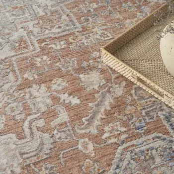 5' X 8' Brown and Blue Oriental Power Loom Distressed Area Rug With Fringe