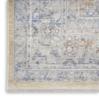 8' X 10' Gray and Gold Oriental Power Loom Distressed Area Rug With Fringe
