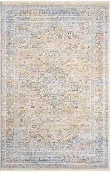 3' X 5' Gray and Gold Oriental Power Loom Distressed Area Rug