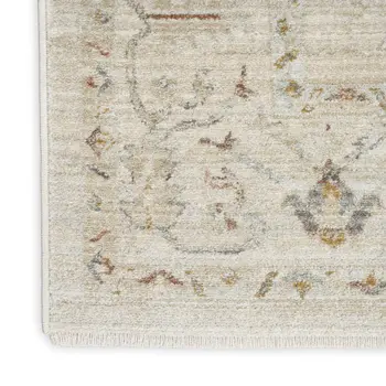 3' X 5' Beige and Blue Oriental Power Loom Distressed Area Rug With Fringe