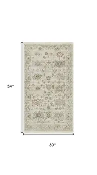 3' X 5' Beige and Blue Oriental Power Loom Distressed Area Rug With Fringe