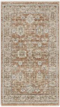 3' X 5' Orange and Ivory Oriental Power Loom Distressed Area Rug With Fringe