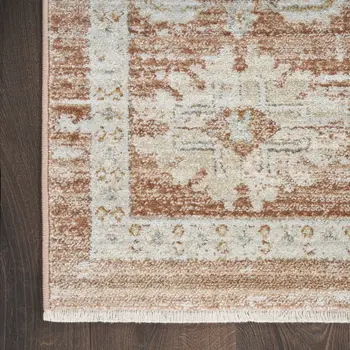 3' X 5' Orange and Ivory Oriental Power Loom Distressed Area Rug With Fringe