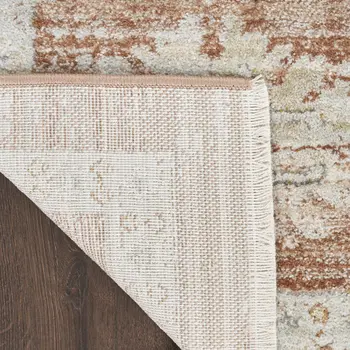 3' X 5' Orange and Ivory Oriental Power Loom Distressed Area Rug With Fringe