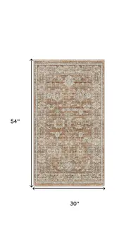 3' X 5' Orange and Ivory Oriental Power Loom Distressed Area Rug With Fringe