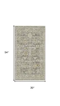 3' X 5' Beige Ivory and Gray Oriental Power Loom Distressed Area Rug With Fringe