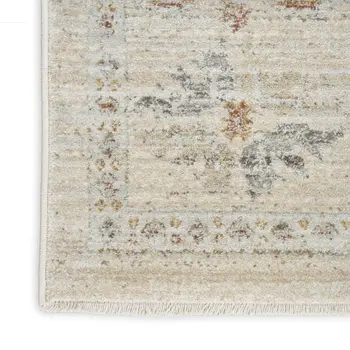 3' X 5' Beige and Ivory Oriental Power Loom Distressed Area Rug With Fringe