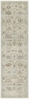 8' Beige and Brown Oriental Power Loom Distressed Runner Rug With Fringe
