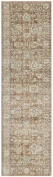 8' Orange And Ivory Oriental Distressed Runner Rug With Fringe
