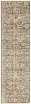8' Orange And Ivory Oriental Distressed Runner Rug With Fringe