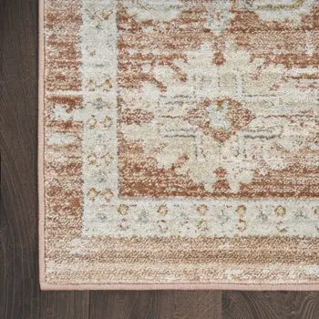 8' Orange And Ivory Oriental Distressed Runner Rug With Fringe