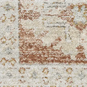 8' Orange And Ivory Oriental Distressed Runner Rug With Fringe