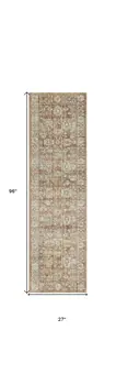 8' Orange And Ivory Oriental Distressed Runner Rug With Fringe