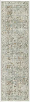 8' Blue And Ivory Oriental Distressed Runner Rug With Fringe