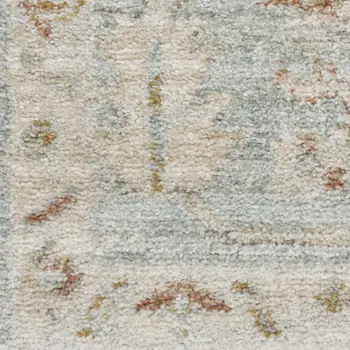 8' Blue And Ivory Oriental Distressed Runner Rug With Fringe