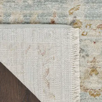 8' Blue And Ivory Oriental Distressed Runner Rug With Fringe
