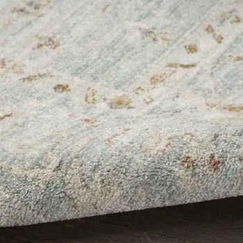 8' Blue And Ivory Oriental Distressed Runner Rug With Fringe