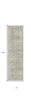 8' Blue And Ivory Oriental Distressed Runner Rug With Fringe